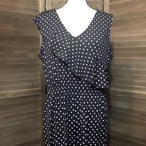 NY Collection Navy and White Polka Dot Jumpsuit, 12P, NWT